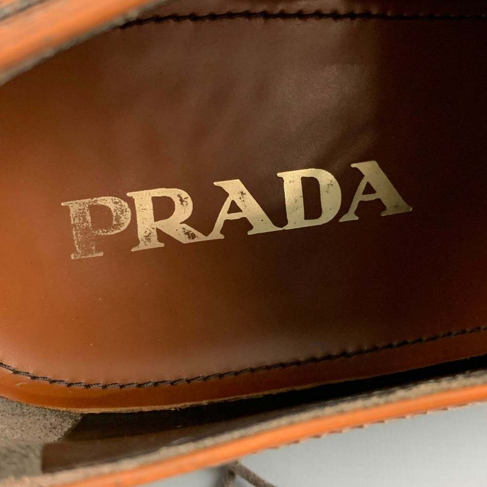 PRADA Tan Perforated Leather Wingtip Lace Up Shoes - Picture 8 of 8